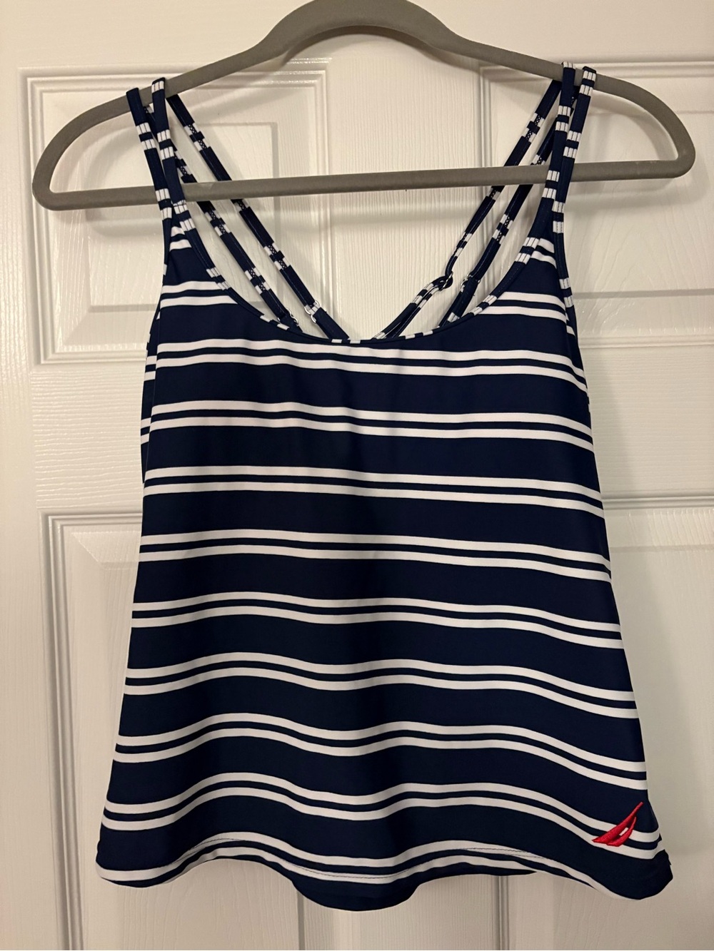 Nautica Navy and White Striped Swim Tankini Top